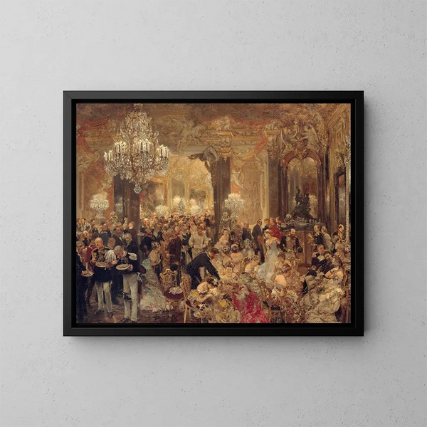 The Dinner at the Ball - Adolph von Menzel — framed artwork on a wall