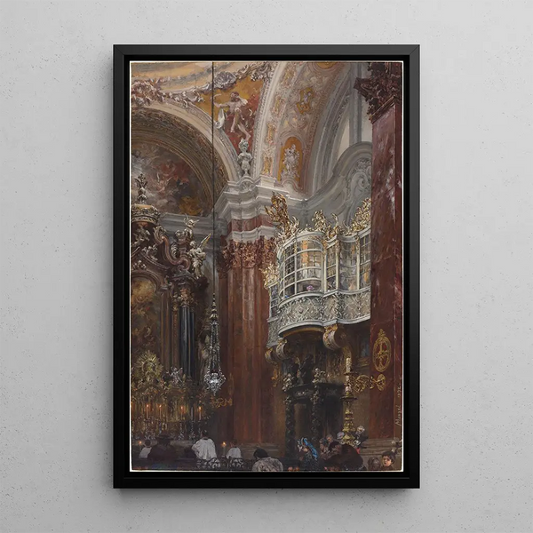 Interior painting of the Saint-Jacques Church in Innsbruck - Adolph von Menzel — framed artwork on a wall