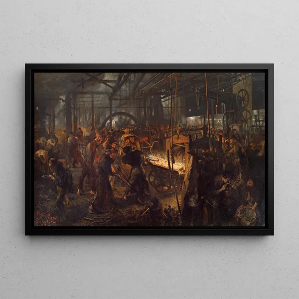 La fabrique de fer, les Cyclopes modernes - Adolph von Menzel — framed artwork on a wall