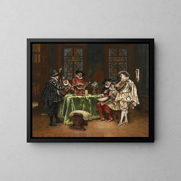 Interior with Troubadours - Adolphe Alexandre Lesrel — framed artwork on a wall