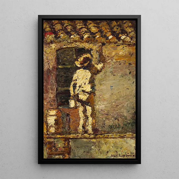 Een schilder die aan een huismuur werkt - Adolphe Monticelli — ingelijst kunstwerk aan de muur