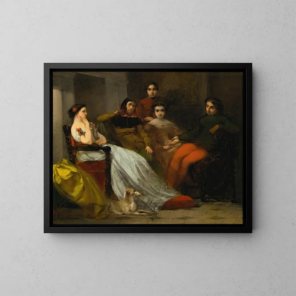 Conversation after dinner - Adolphe Monticelli — framed artwork on a wall