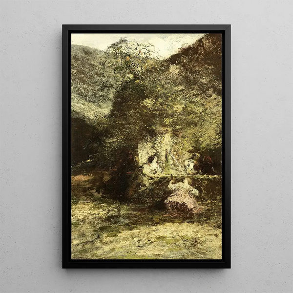 Figuren bij een fontein - Adolphe Monticelli — ingelijst kunstwerk aan de muur