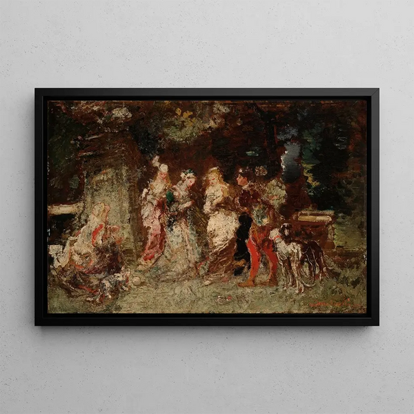 Tuinscène - Adolphe Monticelli — ingelijst kunstwerk aan de muur