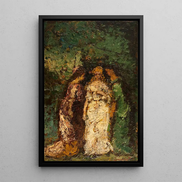 Drie vrouwen onder de bomen - Adolphe Monticelli — ingelijst kunstwerk aan de muur