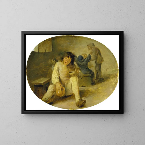 Drunken Peasant - Adriaen Brouwer — framed artwork on a wall