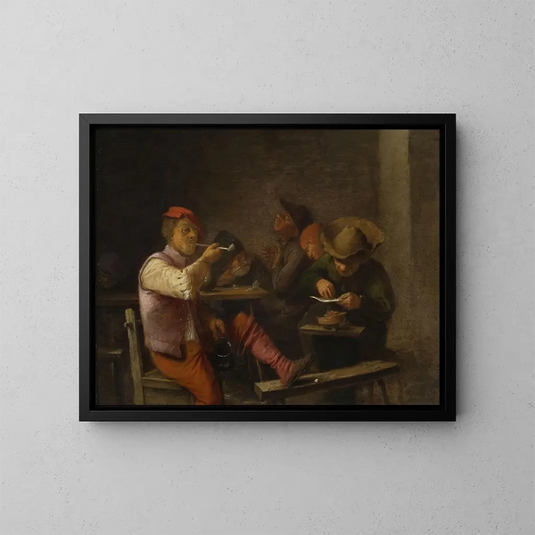 Peasant smoking tobacco in a tavern - Adriaen Brouwer — framed artwork on a wall