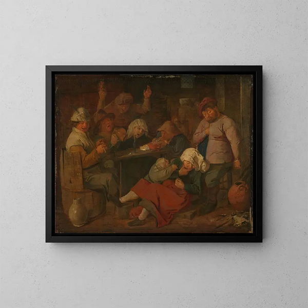 Pauvres gens buvant dans une taverne - Adriaen Brouwer — framed artwork on a wall