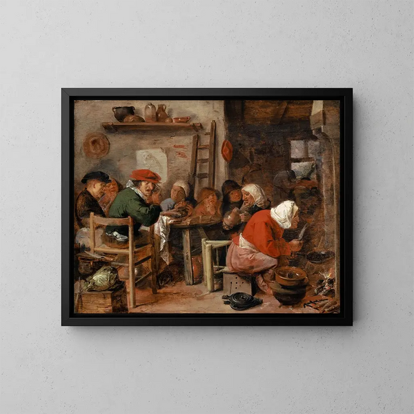 Woman preparing crepes - Adriaen Brouwer — framed artwork on a wall