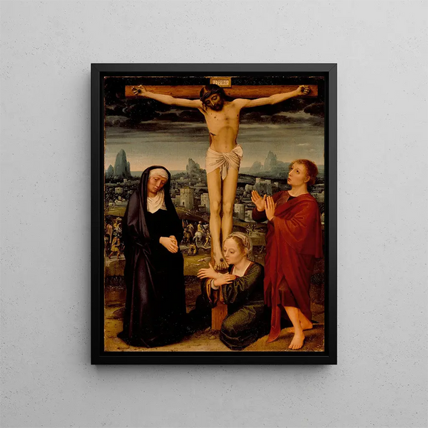 The Crucifixion - Adriaen Isenbrandt — framed artwork on a wall