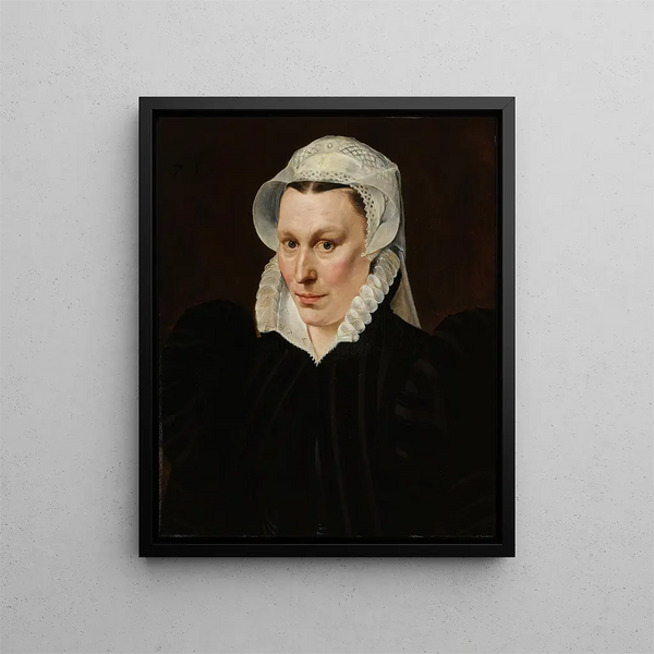 Portrait of Magdalena Plantin - Adriaen Thomasz Key — framed artwork on a wall