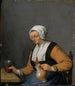 Een vrouw met een biertje - Adriaen van Ostade — weergave van het kunstwerk