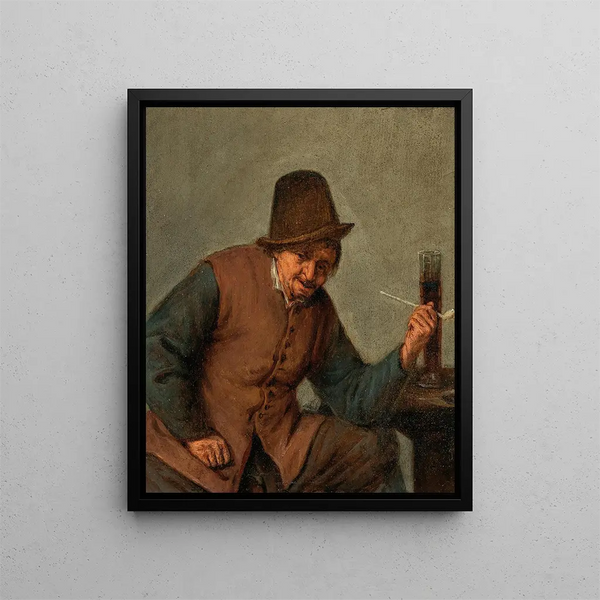 a peasant smoking - Adriaen van Ostade — framed artwork on a wall