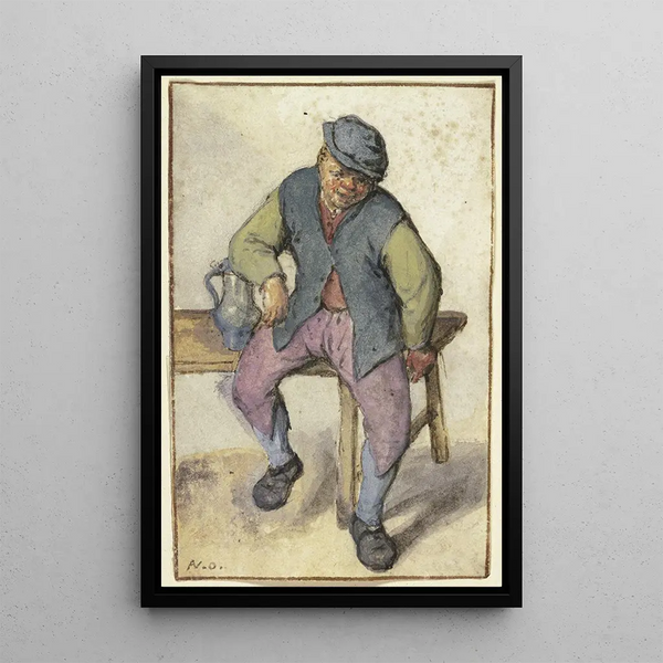 Landelijke zittende schilderij op een tafel - Adriaen van Ostade — ingelijst kunstwerk aan de muur