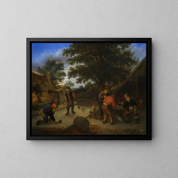 van Joueurs de balle dans le jardin de l'auberge - Adriaen van Ostade — ingelijst kunstwerk aan de muur