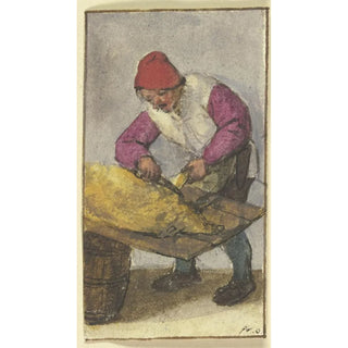 Adriaen van Ostade - Bauer nach links gewandt ein Schwein schlachtend.webp