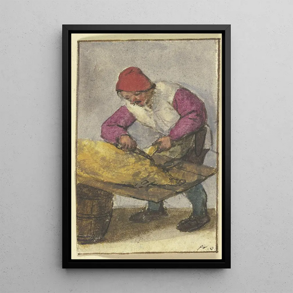 Landelijke Schilderij naar links draaiend met een varken neerhalend - Adriaen van Ostade — ingelijst kunstwerk aan de muur