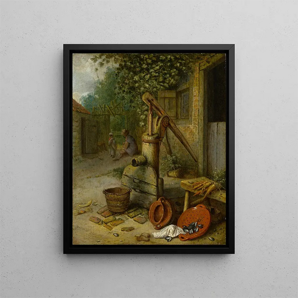 van een boerderij binnenplaats met waterpomp - Adriaen van Ostade — ingelijst kunstwerk aan de muur