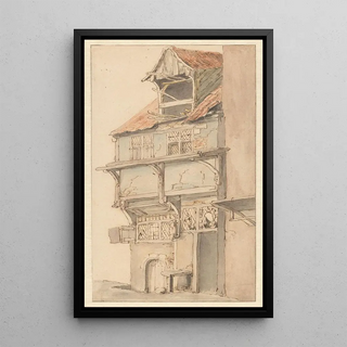 Adriaen van Ostade - Gevel van een hoekhuis met open dakkapel.webp