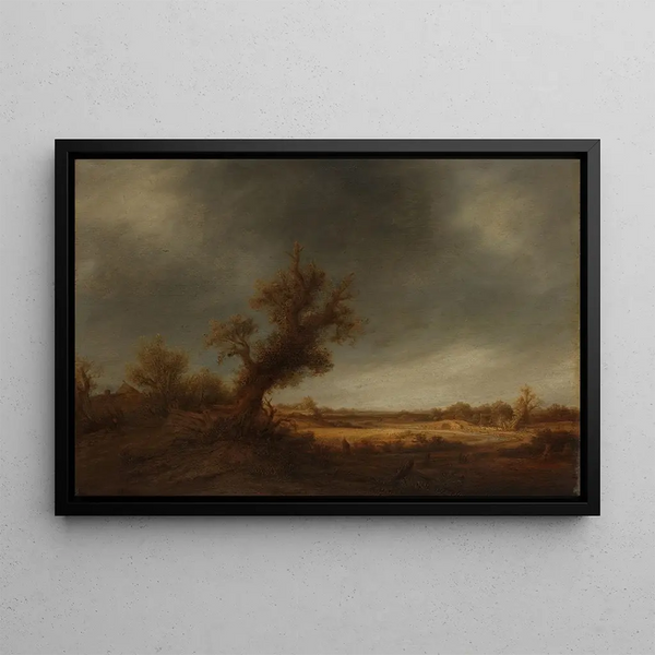 Landschap met een oude eik - Adriaen van Ostade — ingelijst kunstwerk aan de muur