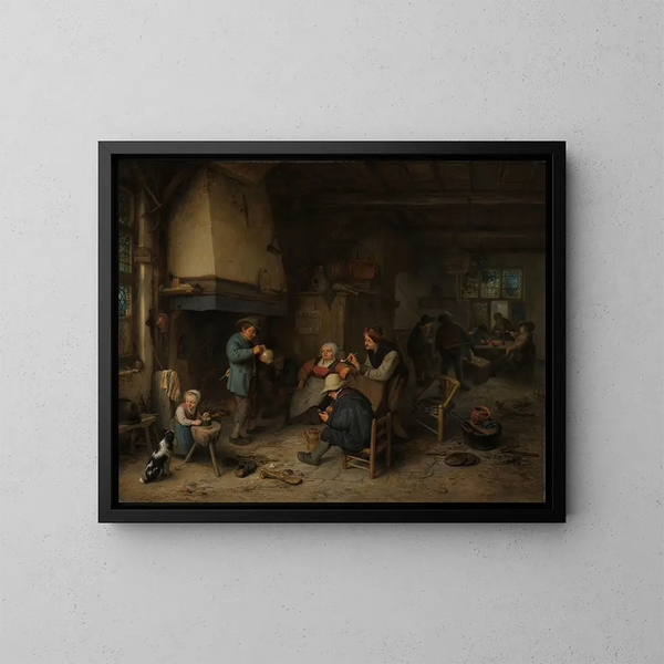 Landbouwers in een interieur - Adriaen van Ostade — ingelijst kunstwerk aan de muur