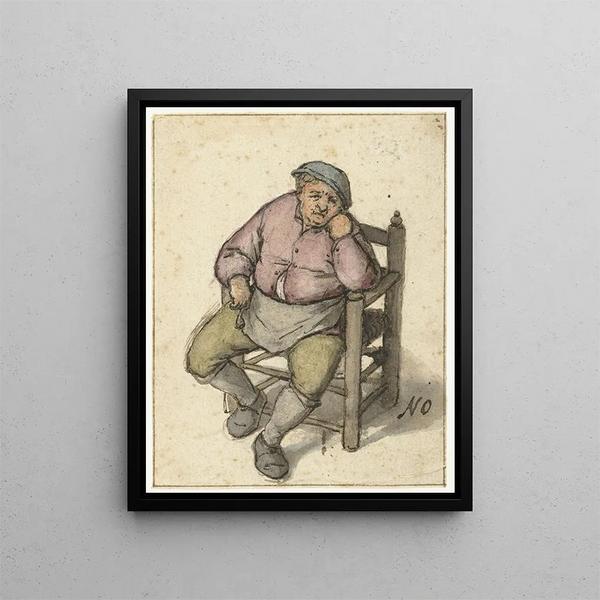 van een zittende man met een pijp - Adriaen van Ostade — ingelijst kunstwerk aan de muur