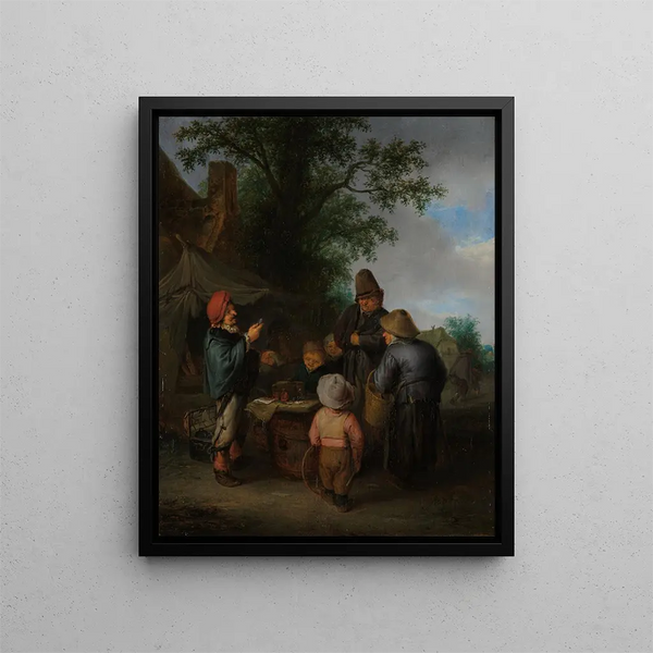De Bedrieger - Adriaen van Ostade — ingelijst kunstwerk aan de muur