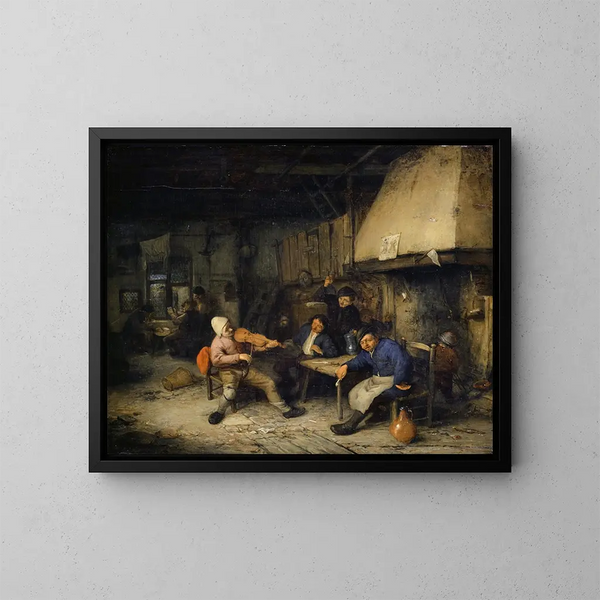 Muzikant met viool en boeren drinkend in een taveerne II - Adriaen van Ostade — ingelijst kunstwerk aan de muur