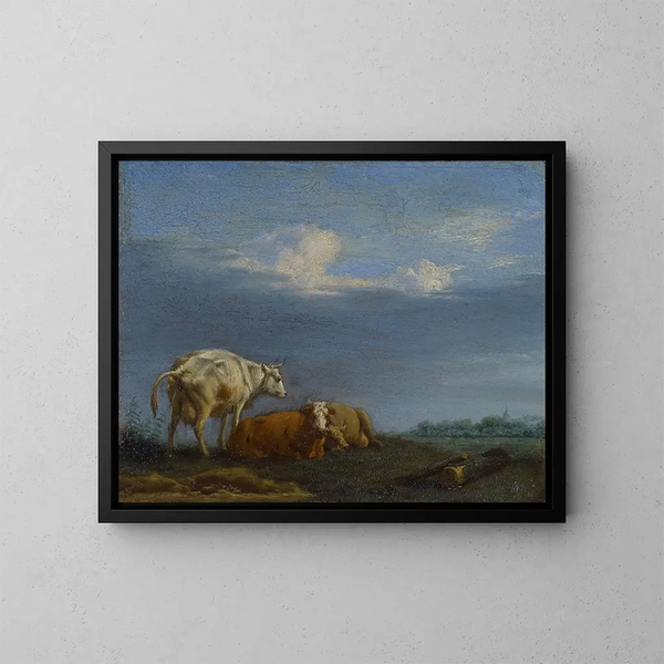 Cows in a Field - Adriaen van de Velde — framed artwork on a wall