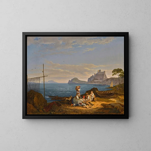 La baie de Naples, Capri au-delà - Adrian Ludwig Richter — framed artwork on a wall