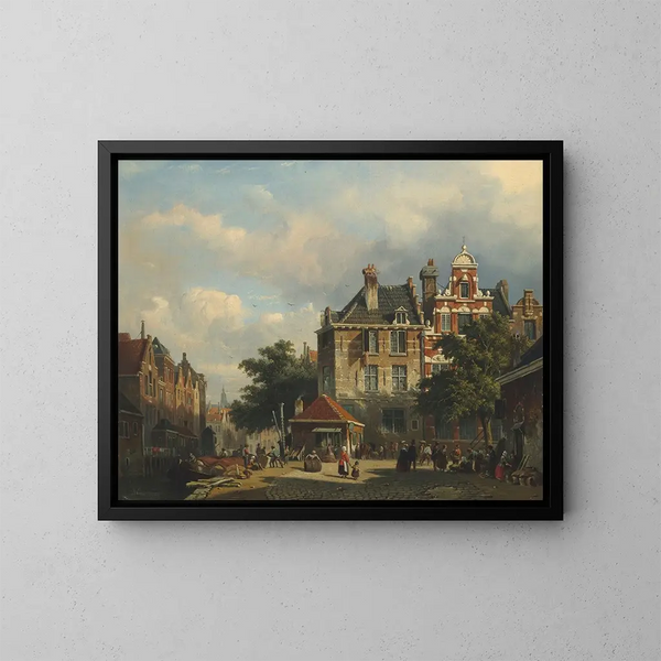 Street scene painting - Adrianus Eversen — framed artwork on a wall