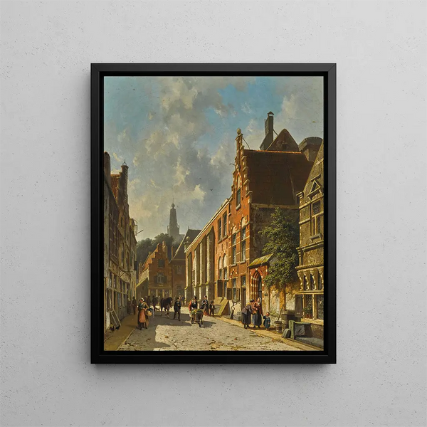A lively summer street - Adrianus Eversen — framed artwork on a wall