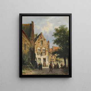 Adrianus Eversen - Belebte Strassenszene in einem hollndischen Stdtchen.webp