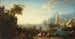 Figuren op een estuarium met een schip dat in de achtergrond is gestrand - Adrien Manglard — weergave van het kunstwerk