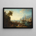 Figuren op een estuarium met een schip dat in de achtergrond is gestrand - Adrien Manglard — ingelijst kunstwerk aan de muur