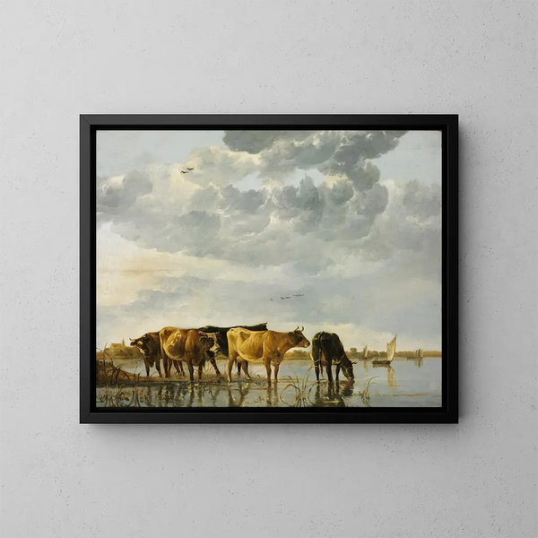 Cows in a river - Aelbert Cuyp — framed artwork on a wall