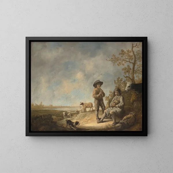 van Bergers die fluit spelen - Aelbert Cuyp — ingelijst kunstwerk aan de muur
