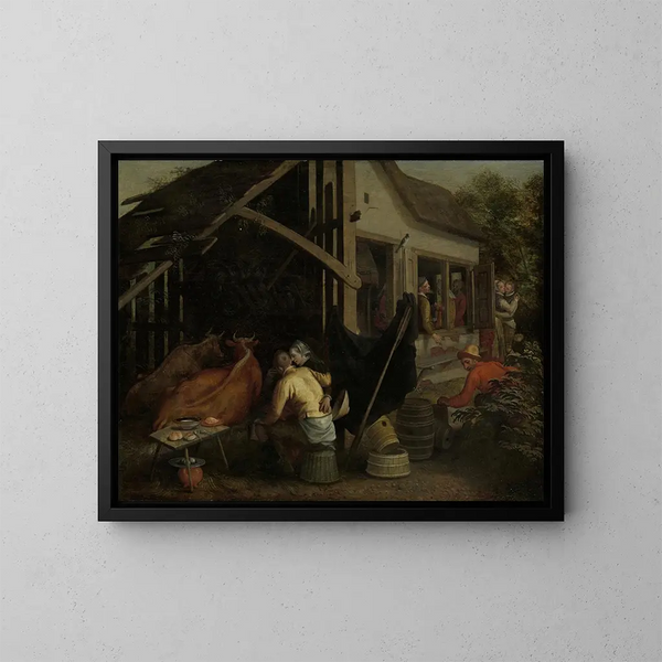 couples making love in a country inn - Aert Pietersz — framed artwork on a wall