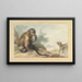 van een aap zittend op een rots die naar een civet kijkt - Aert Schouman — ingelijst kunstwerk aan de muur