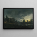 Landschap met rivier bij maanlicht met figuren bij een deur, een dorp verderop - Aert van der Neer — ingelijst kunstwerk aan de muur