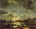 van kanaalscène bij maanlicht - Aert van der Neer — weergave van het kunstwerk