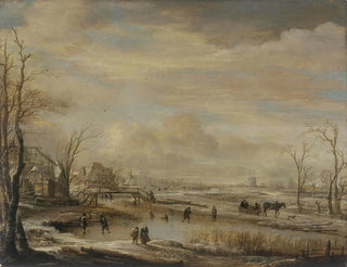 Rivière gelée avec un pont piétonnier - Aert van der Neer — weergave van het kunstwerk