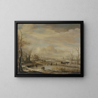 Rivière gelée avec un pont piétonnier - Aert van der Neer — ingelijst kunstwerk aan de muur