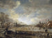 van twee steden op een bevroren rivier met golfers en schaatsers - Aert van der Neer — weergave van het kunstwerk