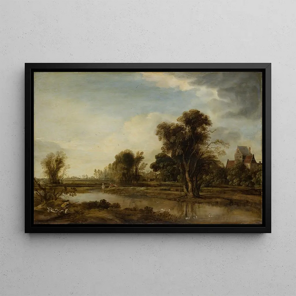 Village Pond - Aert van der Neer — framed artwork on a wall