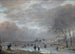 Landschap met schaatsers op een bevroren rivier - Aert van der Neer — weergave van het kunstwerk