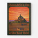 Poster Mont-Saint-Michel vintage – Zonsondergang en tocht met koets
