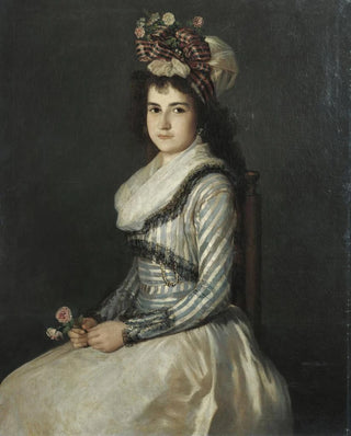 Agustn Esteve y Marques - Portrait Of A Young Woman Holding Two Roses.webp