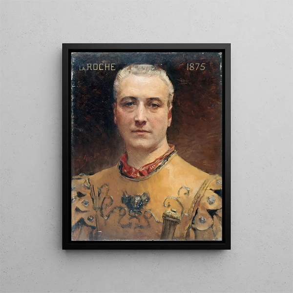 Portrait of Jules Laroche 1841-1925 member of the Comédie Française in stage costume - Aimé Morot — framed artwork on a wall
