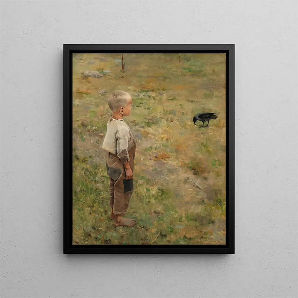 Jongen met een kraai - Akseli Gallen-Kallela — ingelijst kunstwerk aan de muur